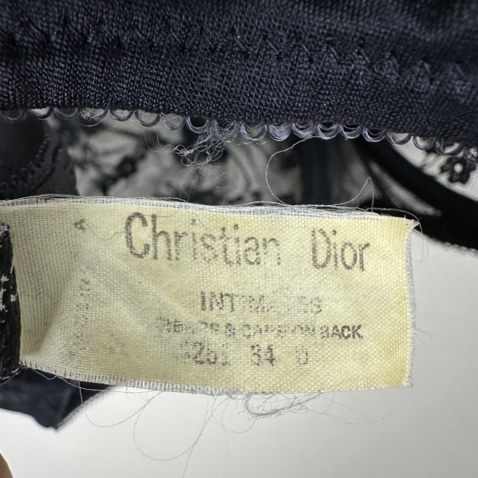 Christian Dior Women’s 34B Bra Black Vintage Floral Lace Sheer Underwire
