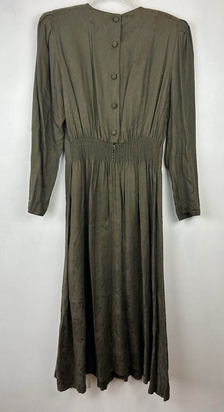 80s Vintage Dress Green Tapestry Print Midi Lace Collar Read