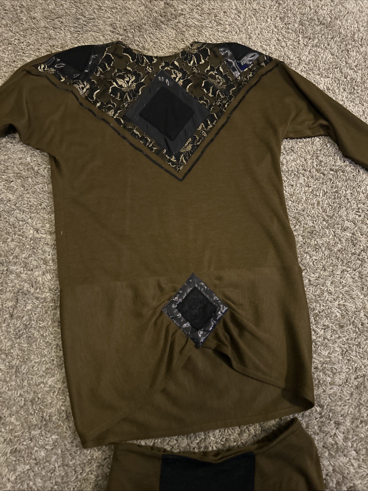 VTG Leadermode 2pc Skirt Set M Brown Gold Metallic 80s 90s Party Edgy