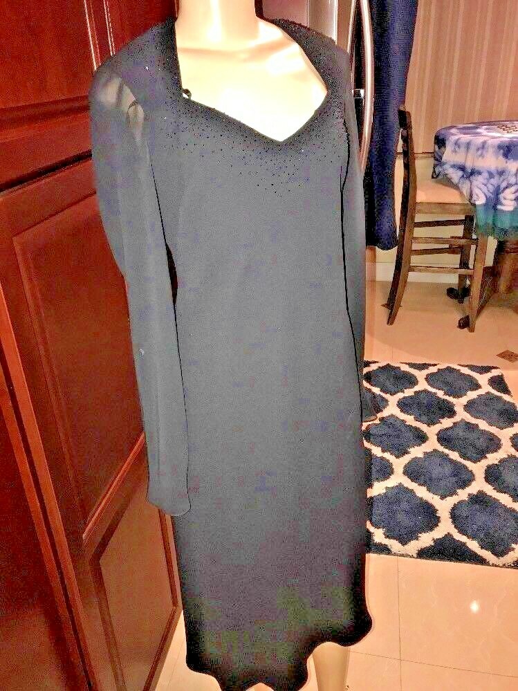VTG EVAN PICONE BLACK SHEER SLEEVES LINED Dress BEADED SIZE MED xts