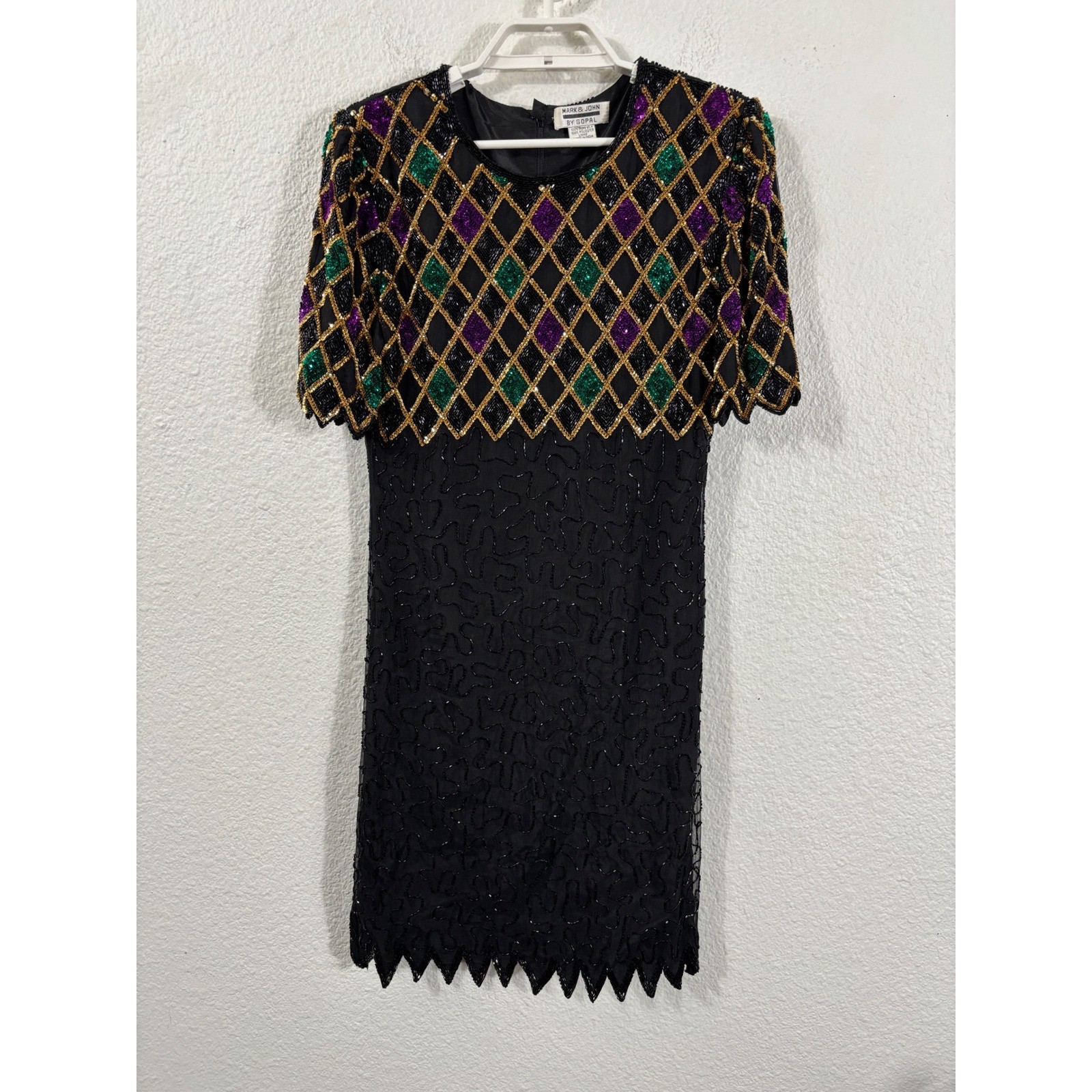 Mark & John by Gopal Dress Womens Small Black Mardi Gras Beaded Silk Mini