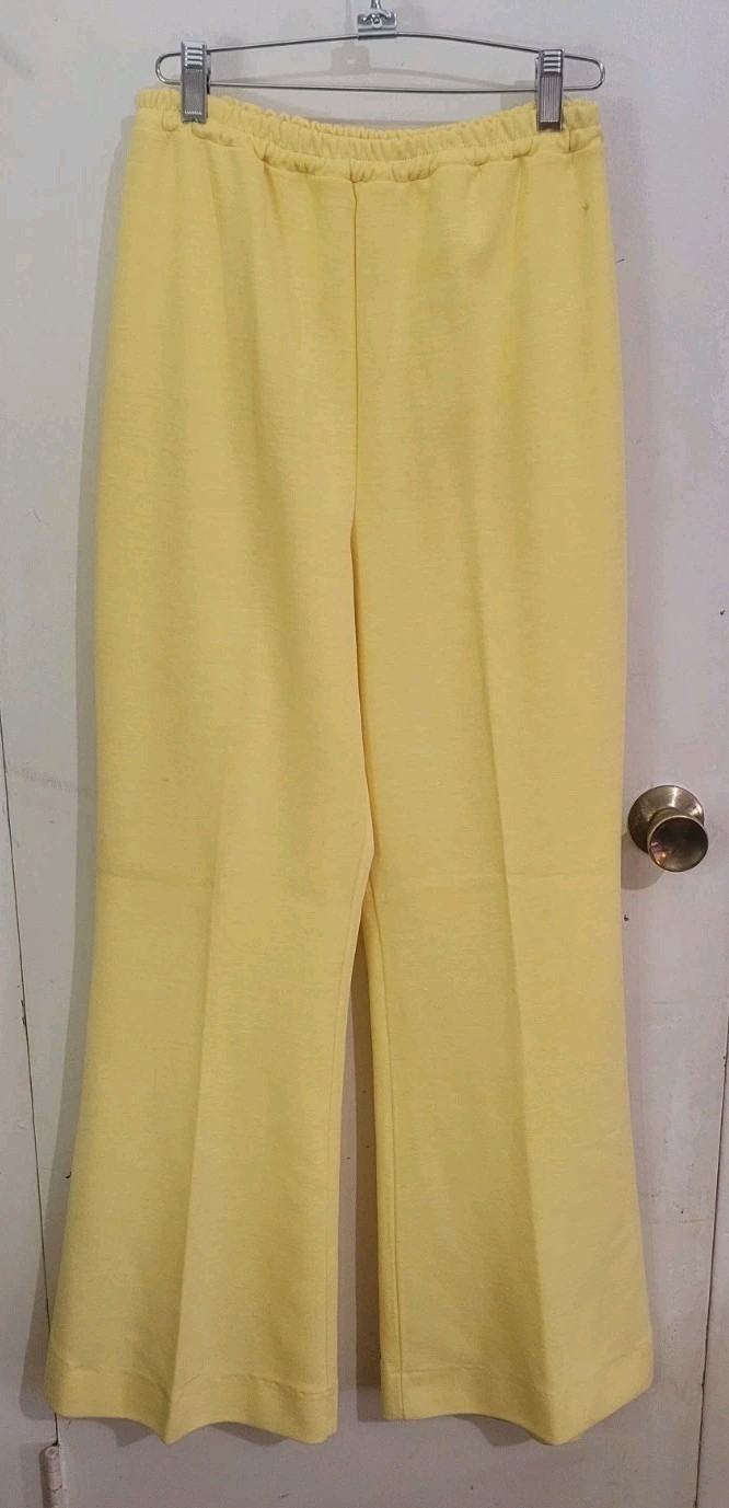 Fabulous Vintage 70s Lemon Cream Yellow Bellbottom Pants Flare Size M/L