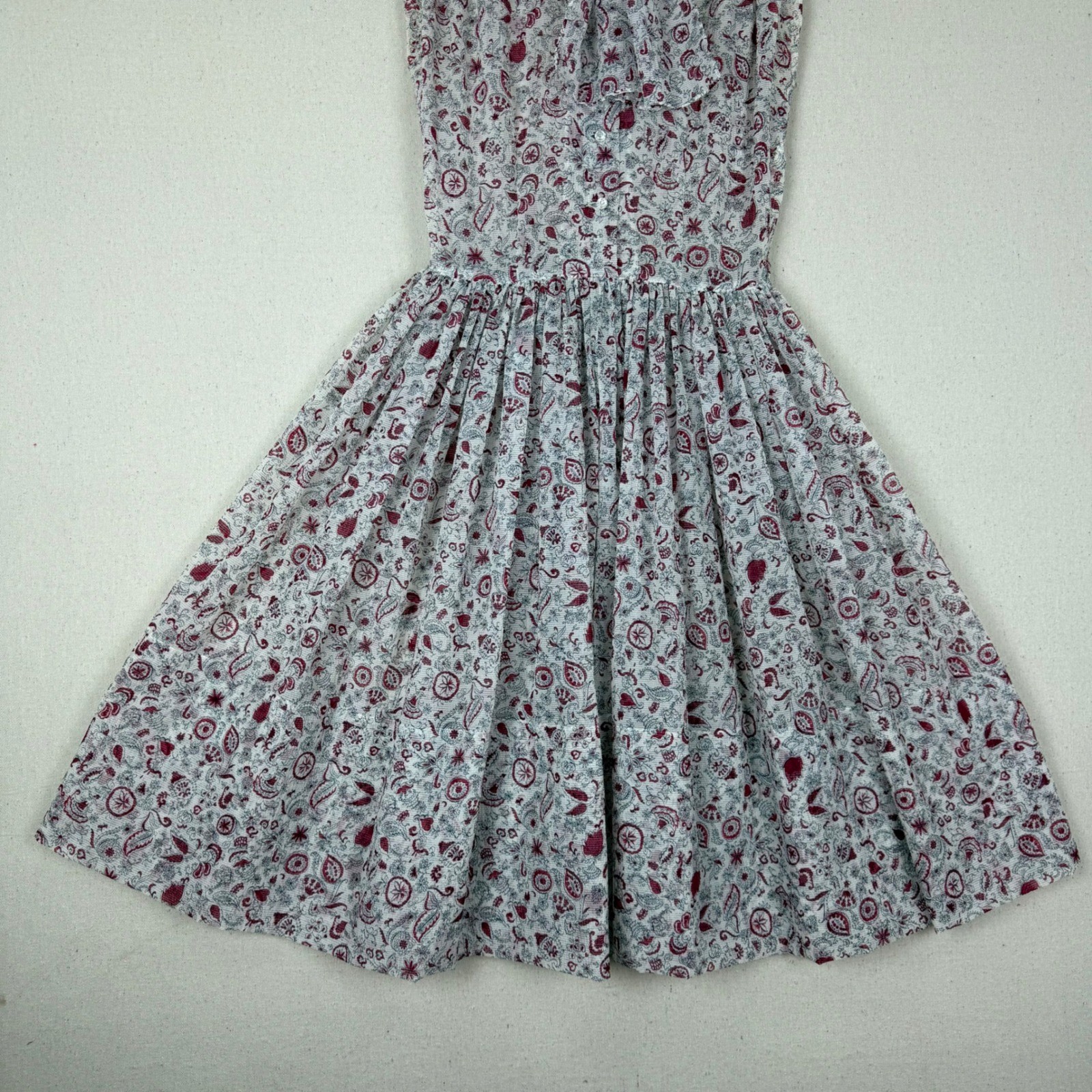 Vintage 1950s 60s Handmade Sheer Paisley Floral Bow Fit Flare Dress M VTG