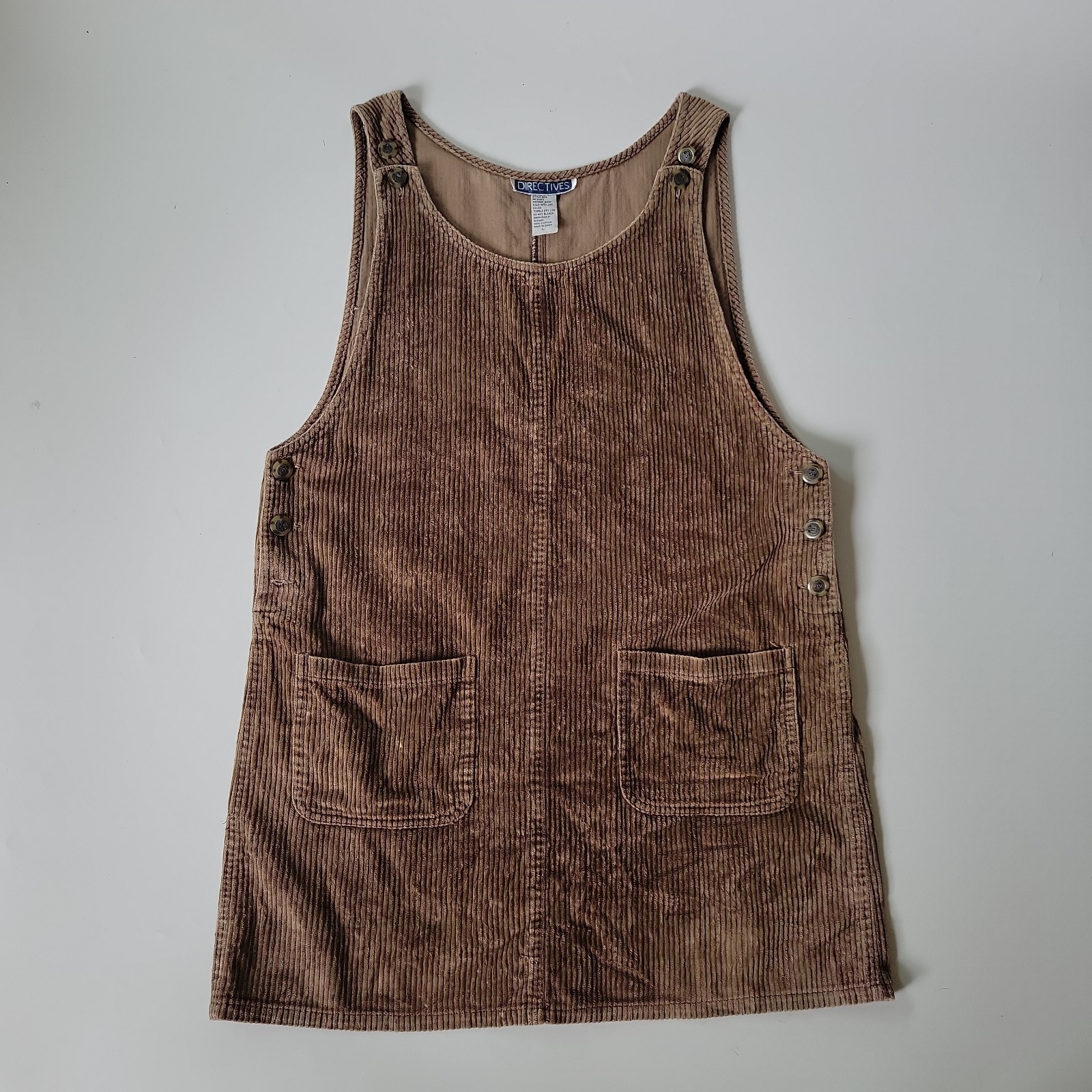 Vintage Directives Corduroy Pinafore Apron Dress Large Chocolate Brown Academia