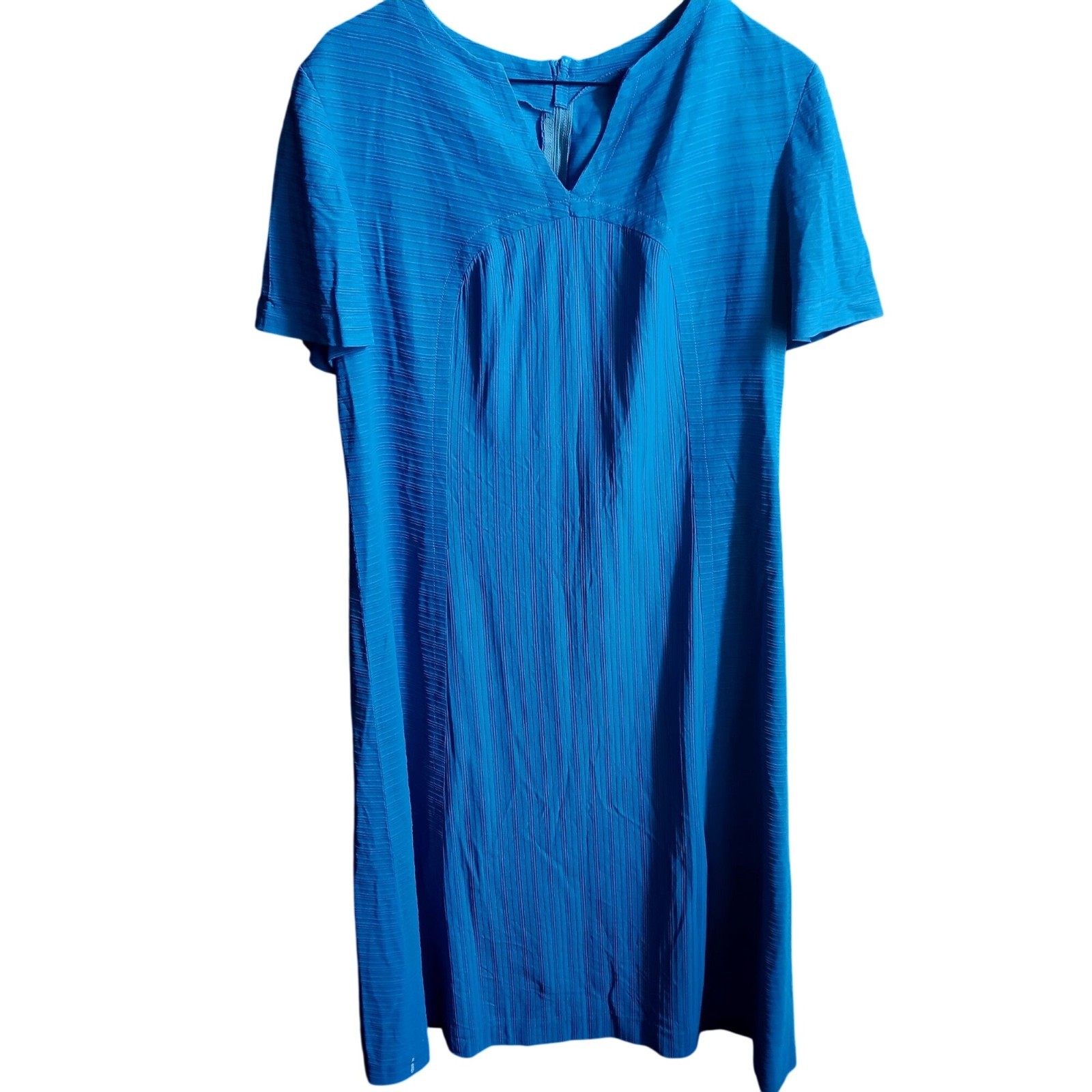 True Vintage Dress Large 1960’s Blue Midi Back Zipper Textured Rayon Mod MooMoo