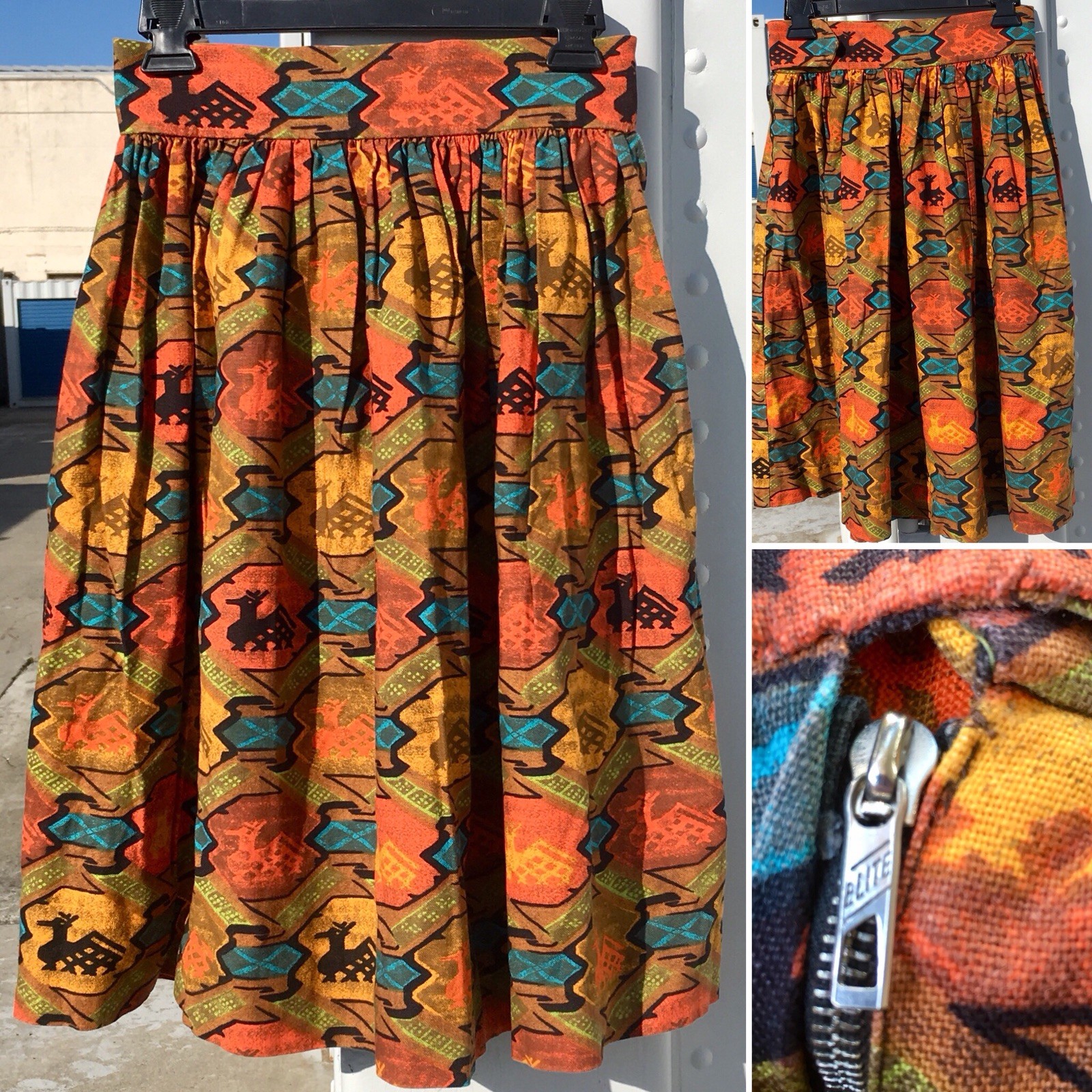 Vintage Skirt ELITE Metal Zipper 50s 1950s 26 1/2” Waist South American Print?