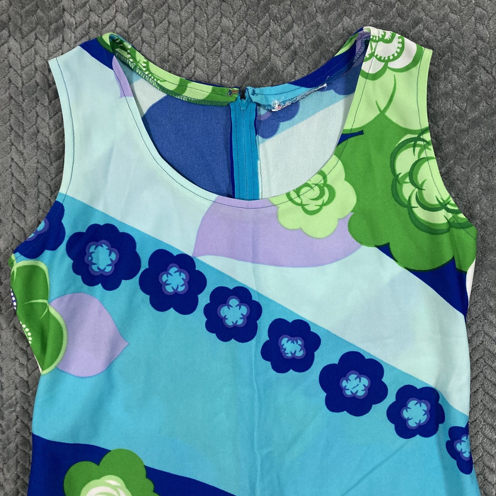 Vintage 70s Malihini Hawaiian Maxi Dress Women’s L Blue Green A-Line Aloha Rare