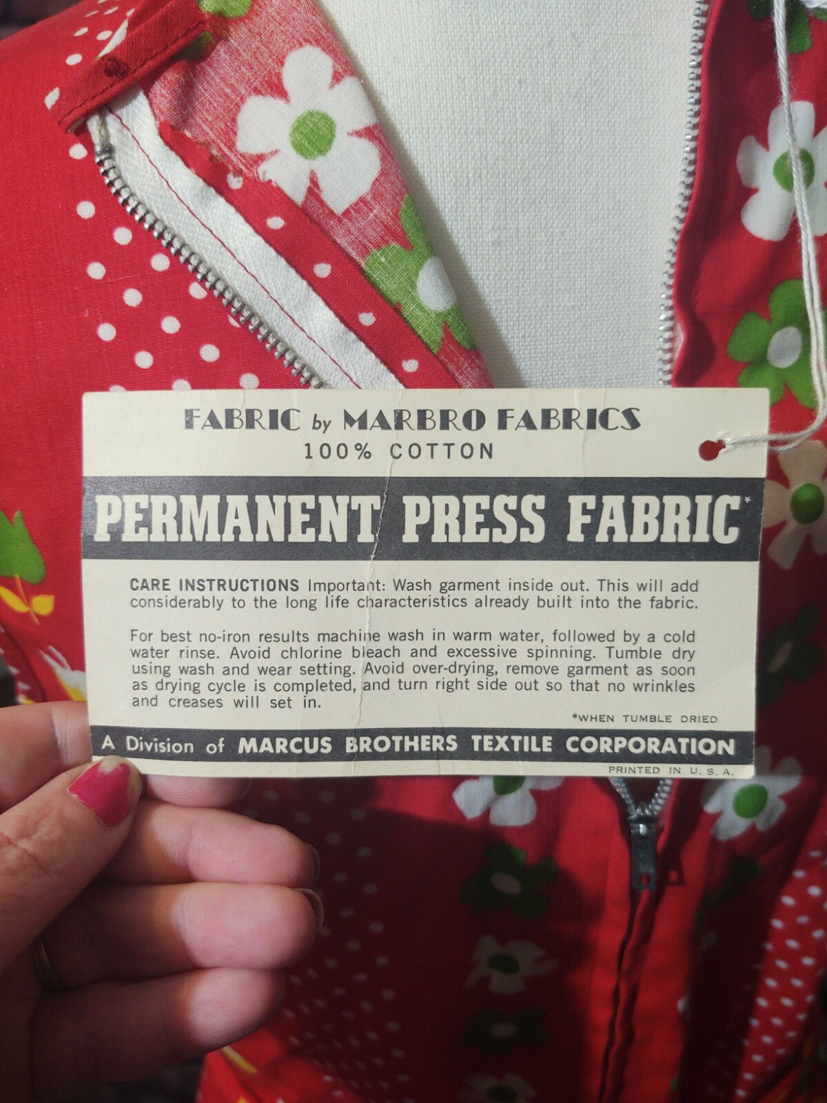 VTG NYMPHORM MOD RED COTTON SHIFT DRESS FLORAL sz 10 FABRIC BY MARBRO FABRICS