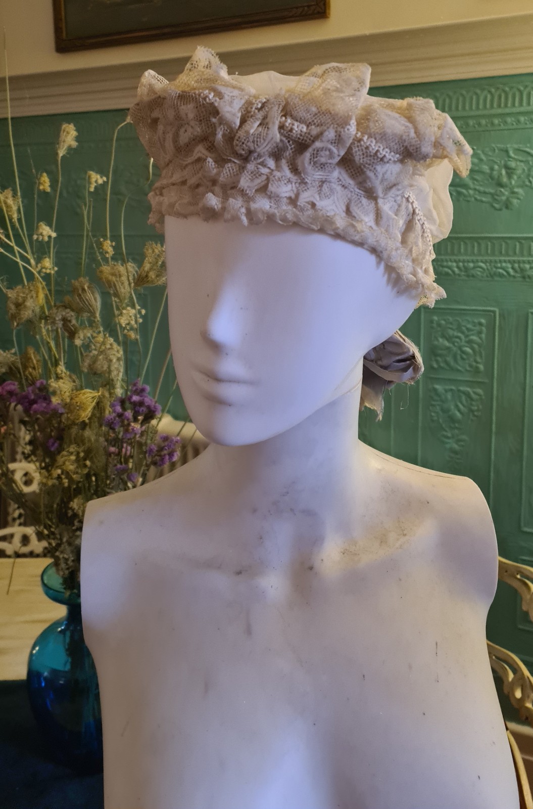 Antique French Bridal Lace Bonnet Wedding Headdress Victorian 1890 – 1910