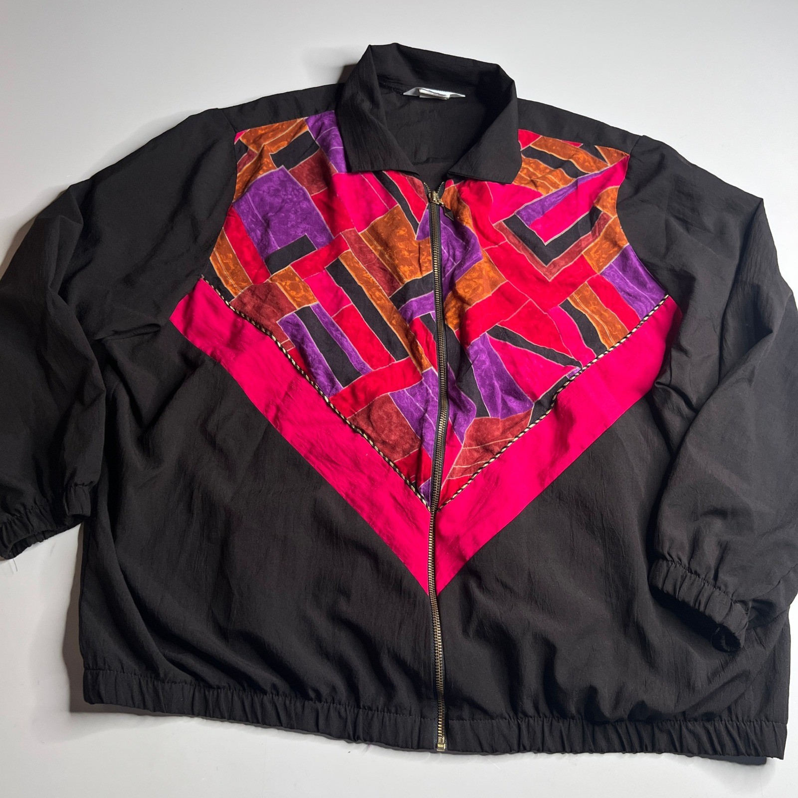 Vintage Blair Boutique Black Pink Geometric Windbreaker Jacket Made in USA 2XL
