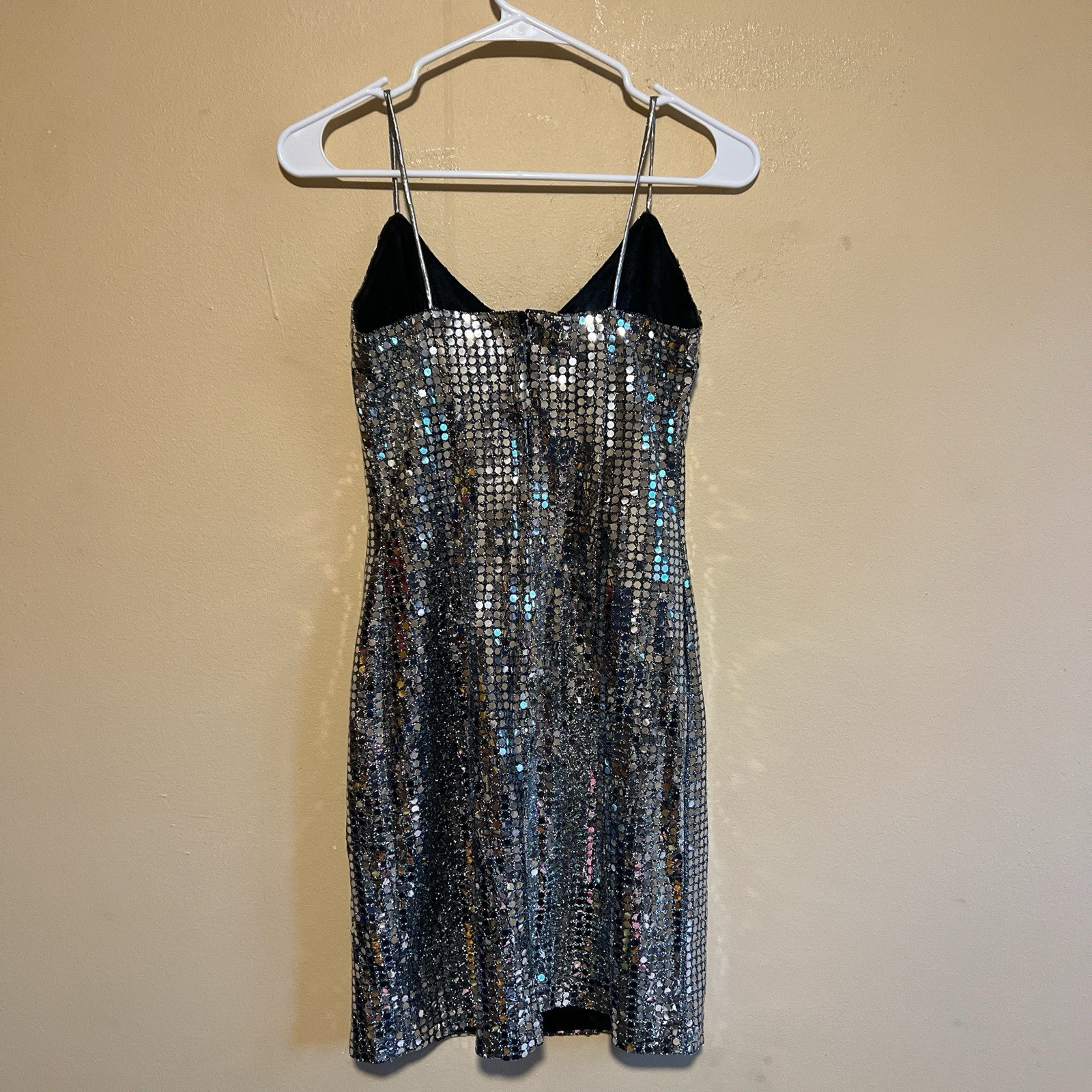 L.A Glo sparkly silver sequin vintage 90’s disco mini dress size 8 showgirl