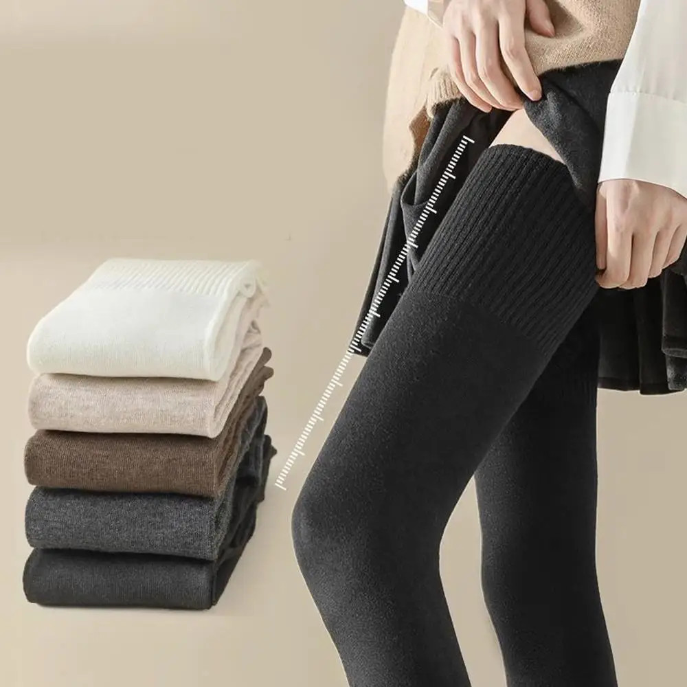 Winter Thigh High Socks For Women 100cm Lengthened JK Lolita Stockings Solid Col