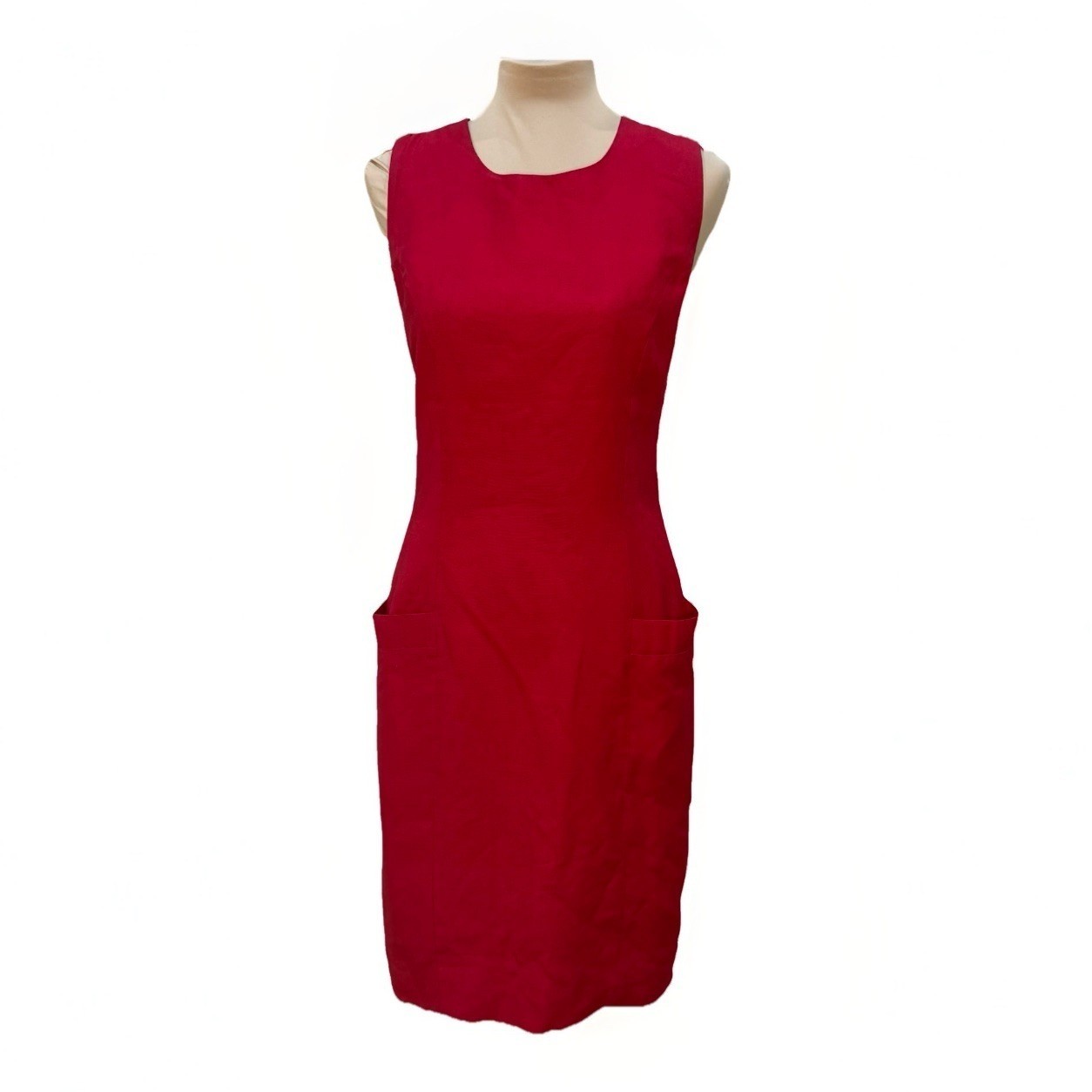 Vintage Kathryn Conover Sz 1 Red Apron Front Dress Strappy Back Pocket Cocktail