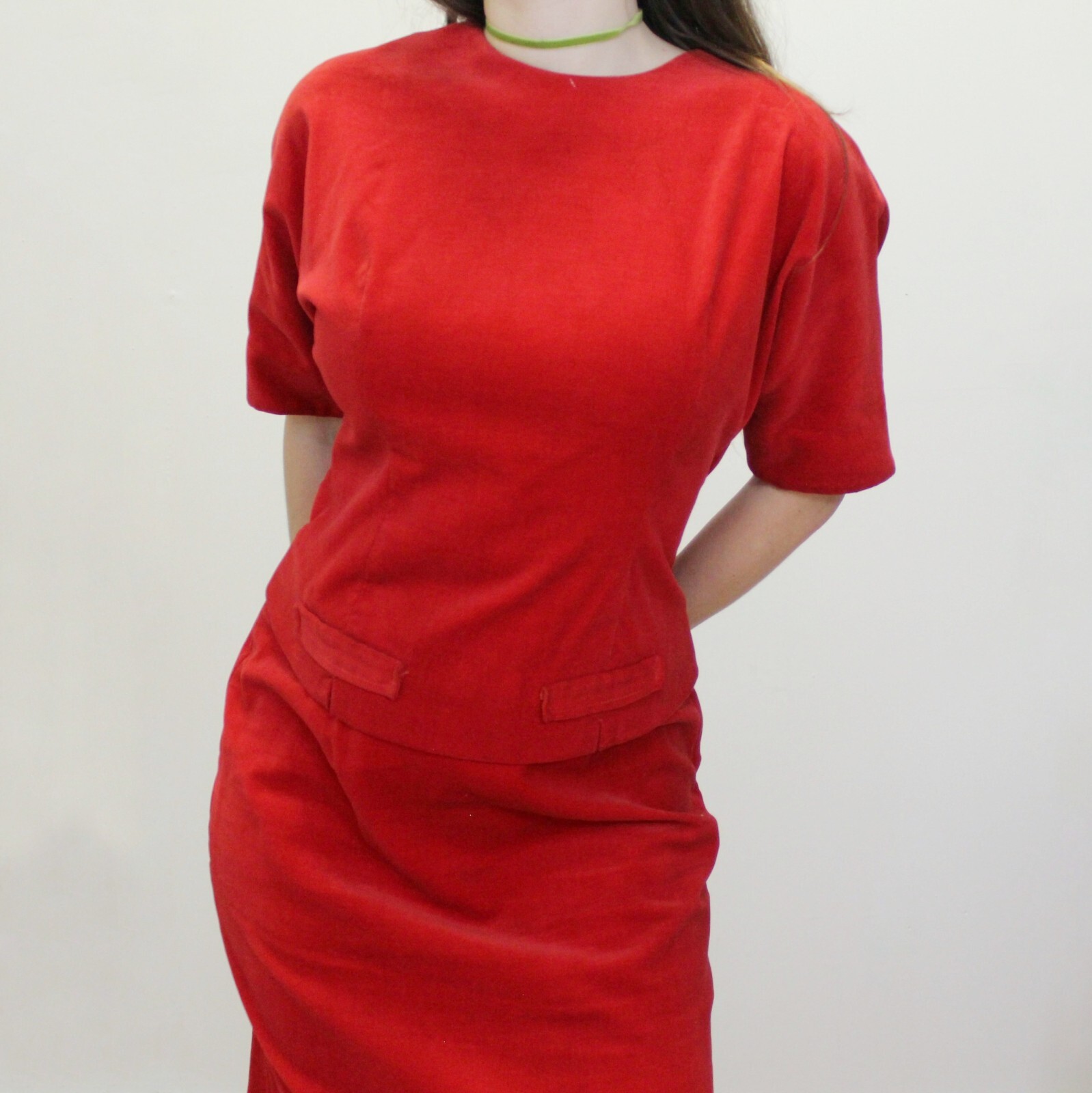Vintage 60s Red Velvet Outfit Set Matching Skirt and Top Madison Wardrobe Maker
