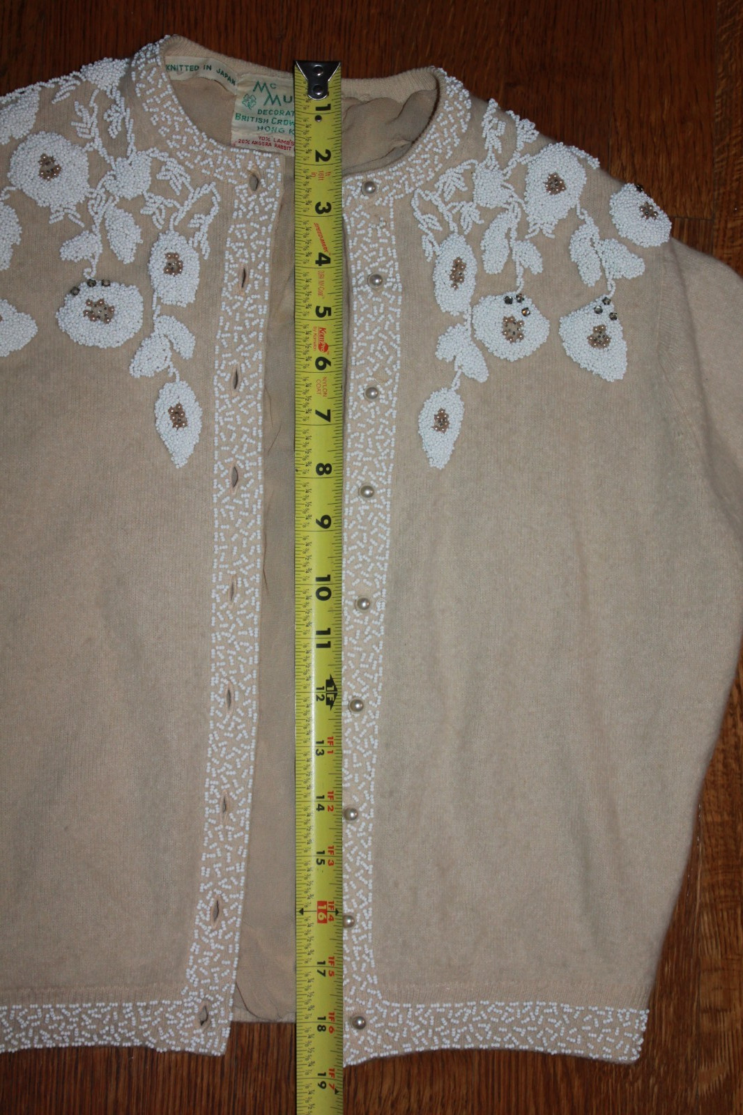 McMullen Angora wool Rabbit Hair beaded vintage Hong Kong cardigan XS rockabilly