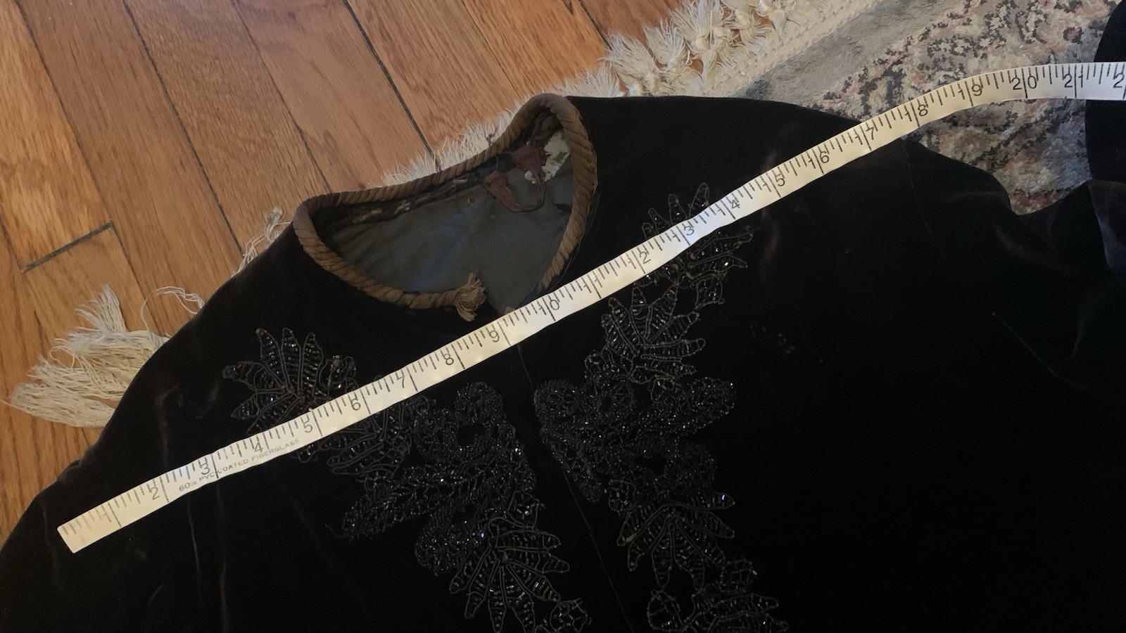 Black Velvet Victorian Beaded Mourning Jacket Appliqué