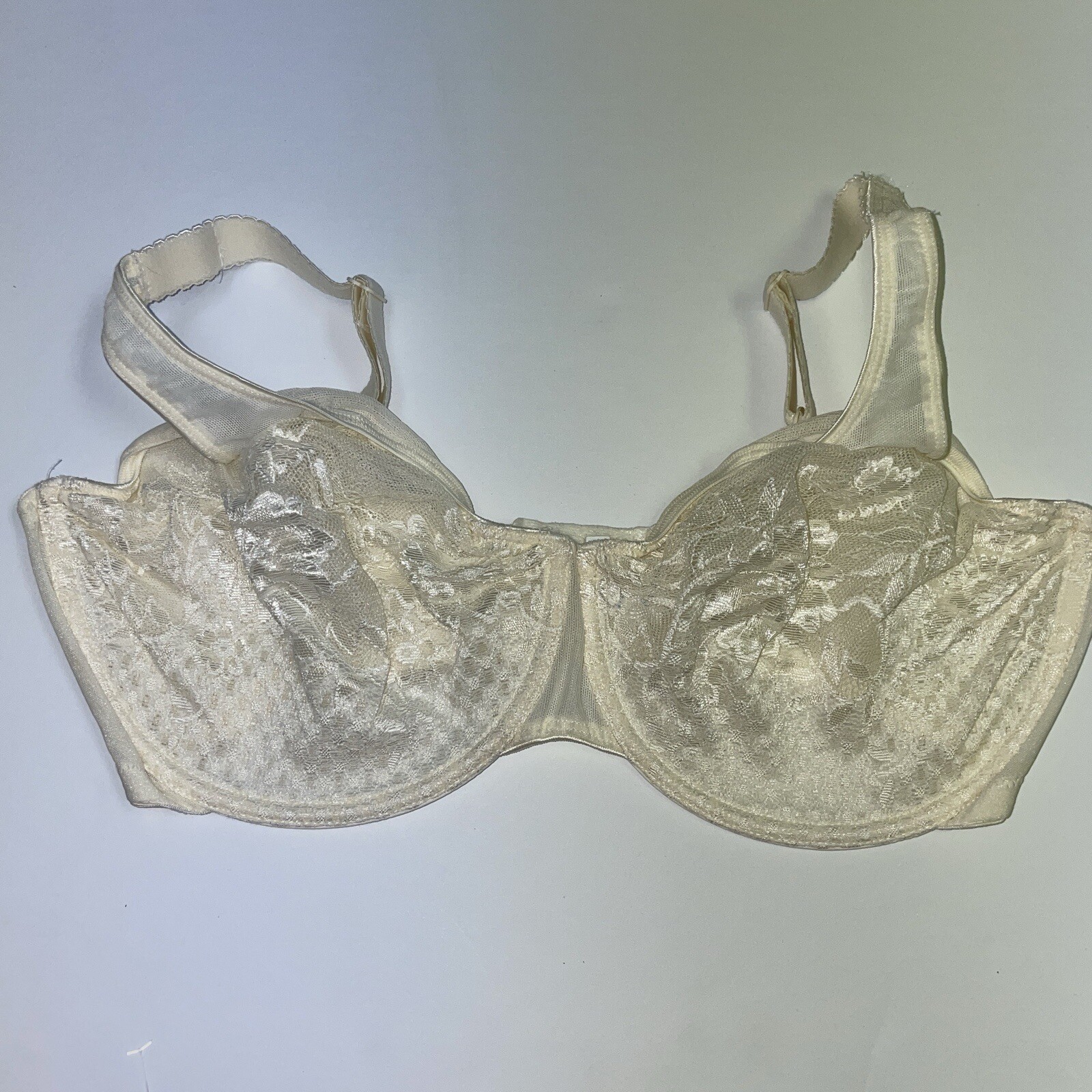 Vintage Olga Full Figure Underwire Bra size 40DD Ivory #35006 Lace Mesh
