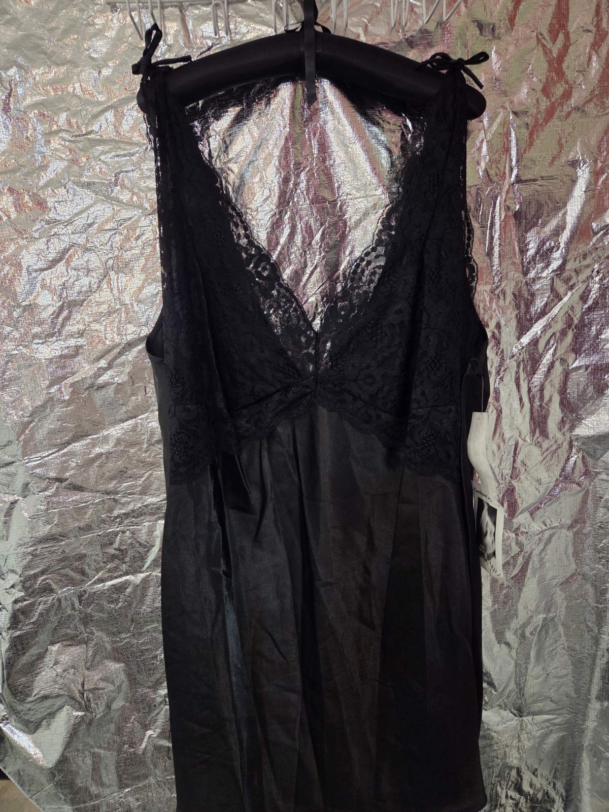 NWT Plus Size 3X Vintage Contessa Di Roma Black Silky Gown Chemise Sleepwear