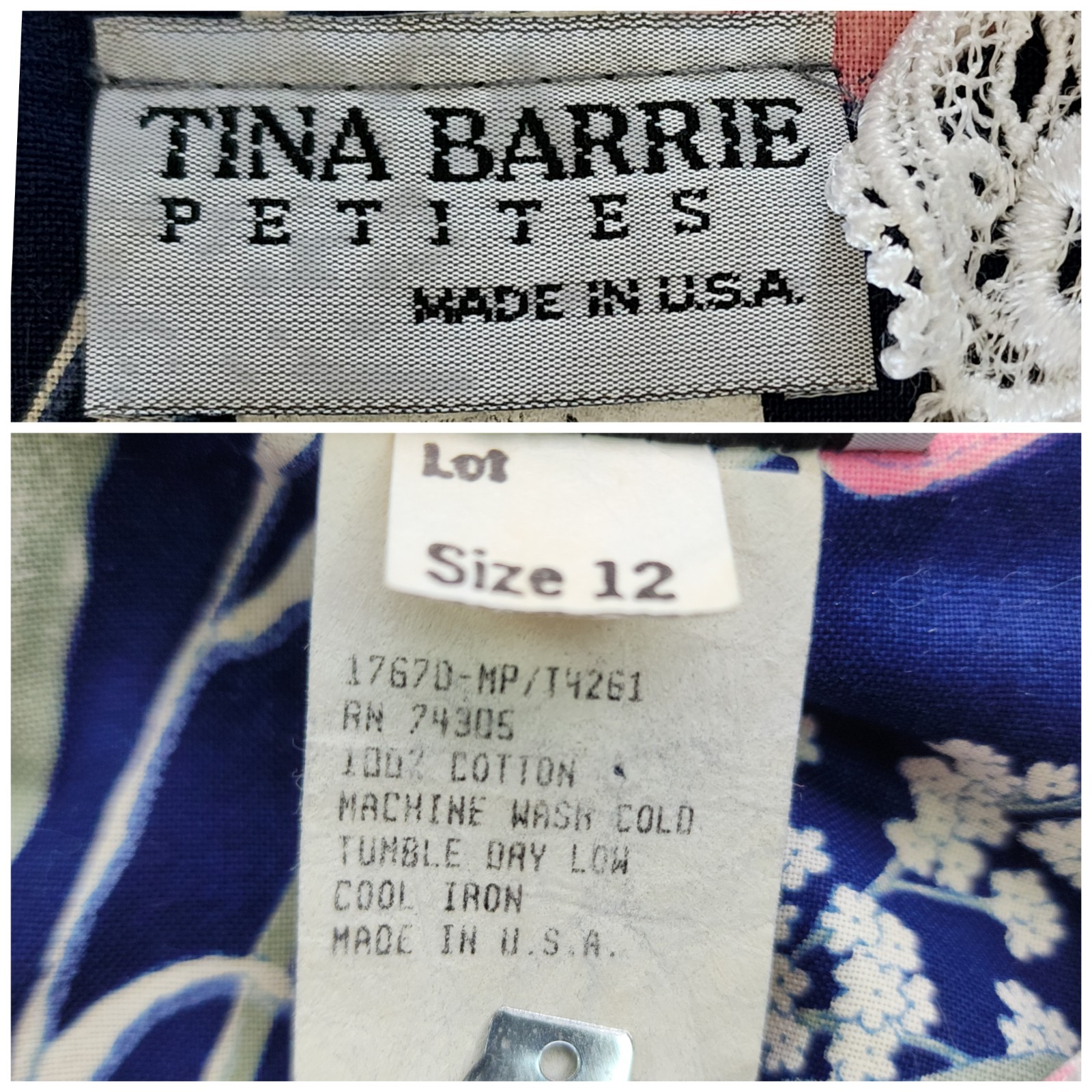 Vtg 80s floral cotton dress lace tie back S-M