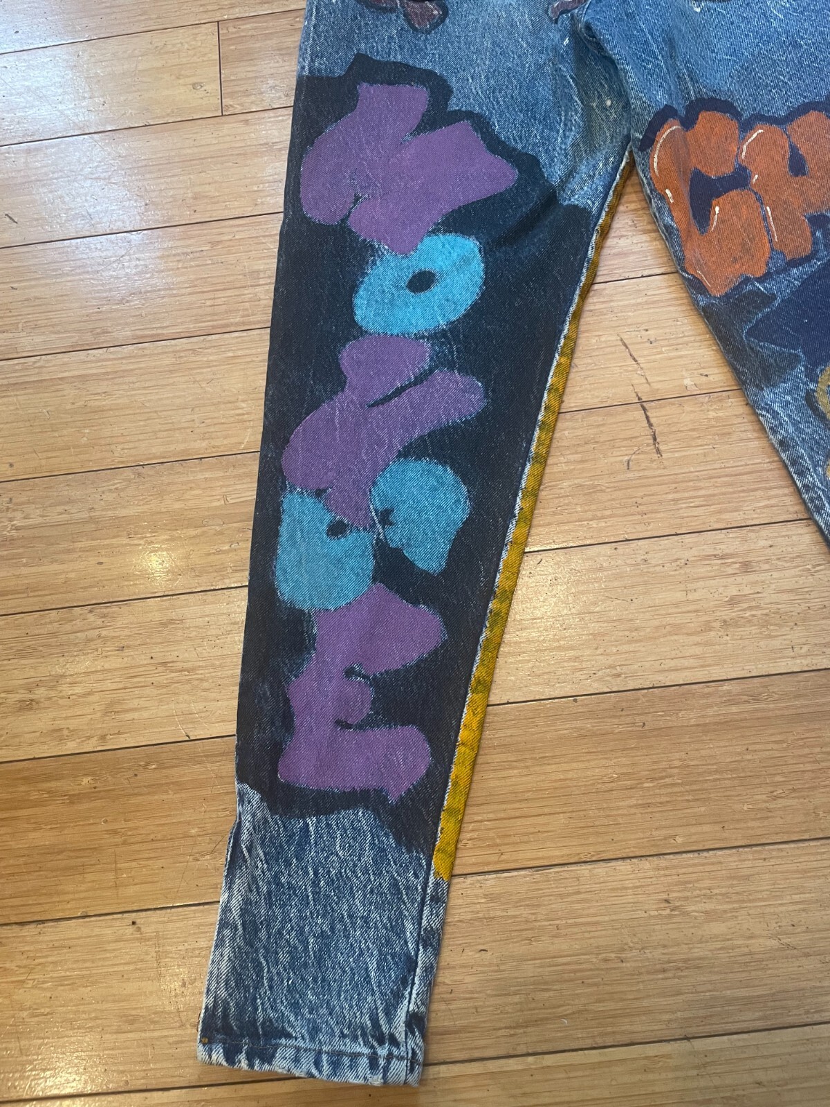 1990s Hand Painted Denim Jeans, Vintage 1993 Graduation Painted Jeans, Vintage
