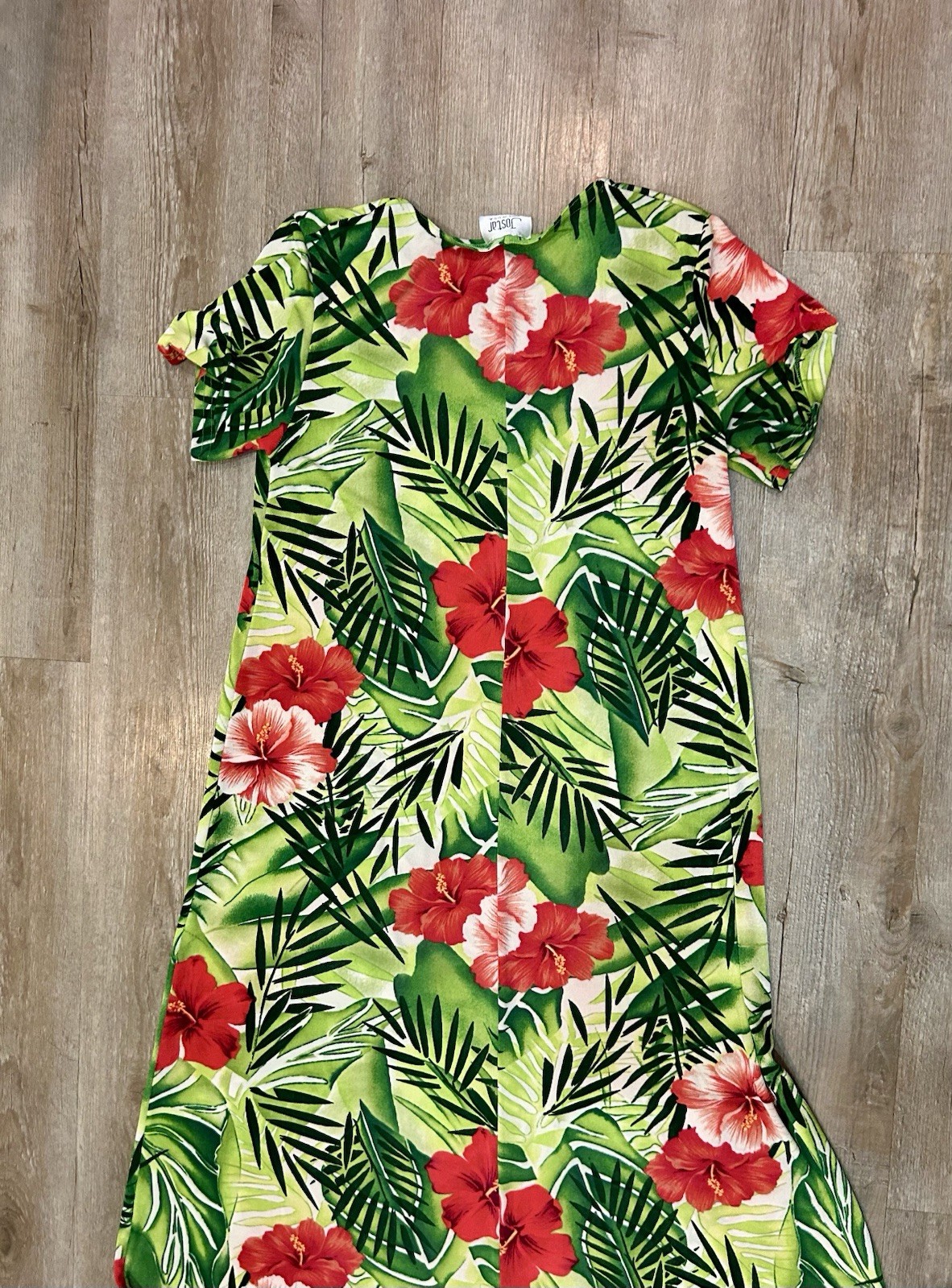 Vintage Jostar USA Tropical Print Travel Slinky Midi Dress Resortwear Paper Tag