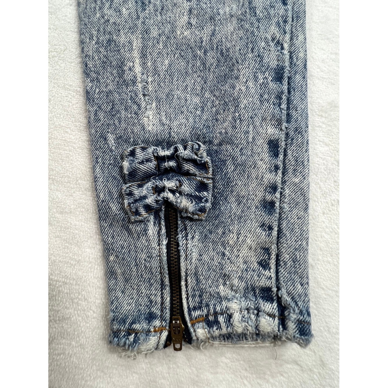 Vintage Gitano Acid Wash High Waisted Jeans Blue Denim Bow Ankle Zip 80s 14 Slim