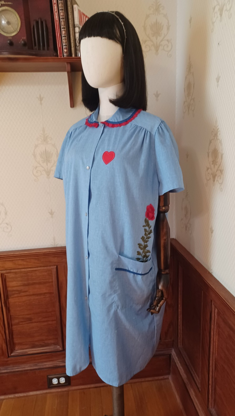 Upcycled Vintage 1970s Haband Cottagecore House Dress OOAK w/ Vintage Lace