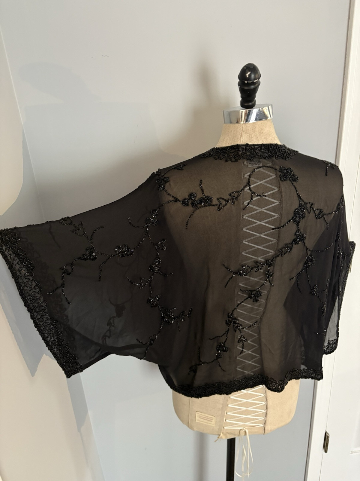 Vintage 80s Beaded Sheer Silk Kimono Top Edwardian Victorian Gothic Boho Flapper