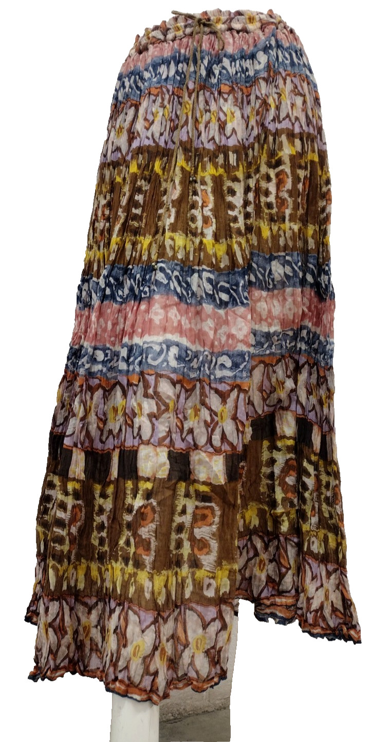 Brown Gauzy Cotton Broomstick Skirt Vintage Zashi Indian DEADSTOCK M/L