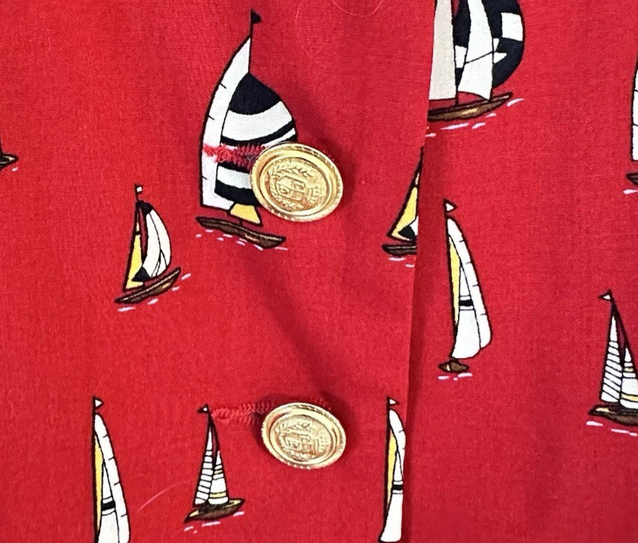 1990’s Liz Claiborne Womens Vest Red with Sail Boat print Collection Size 10