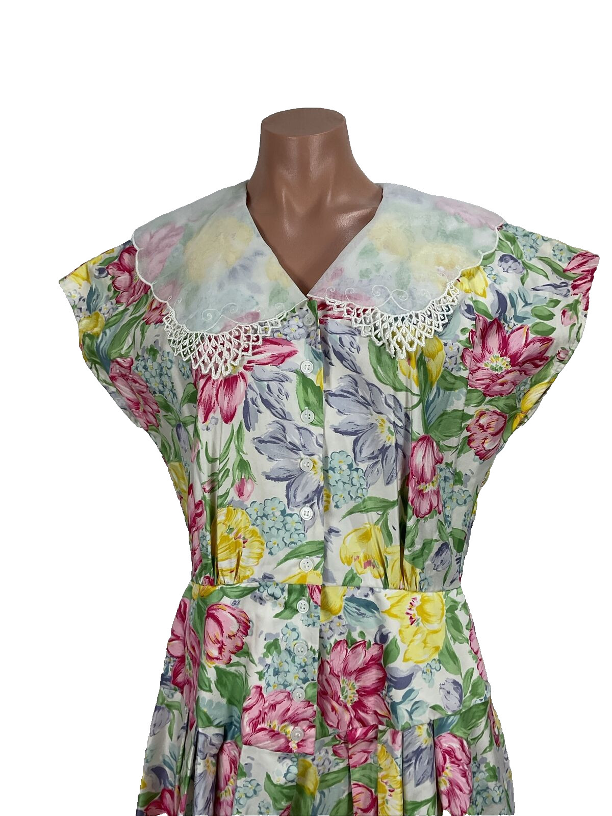 Vtg 90s Plaza South Colorful Floral Party Dress Hot Pink Glam 9/10 100% Cotton