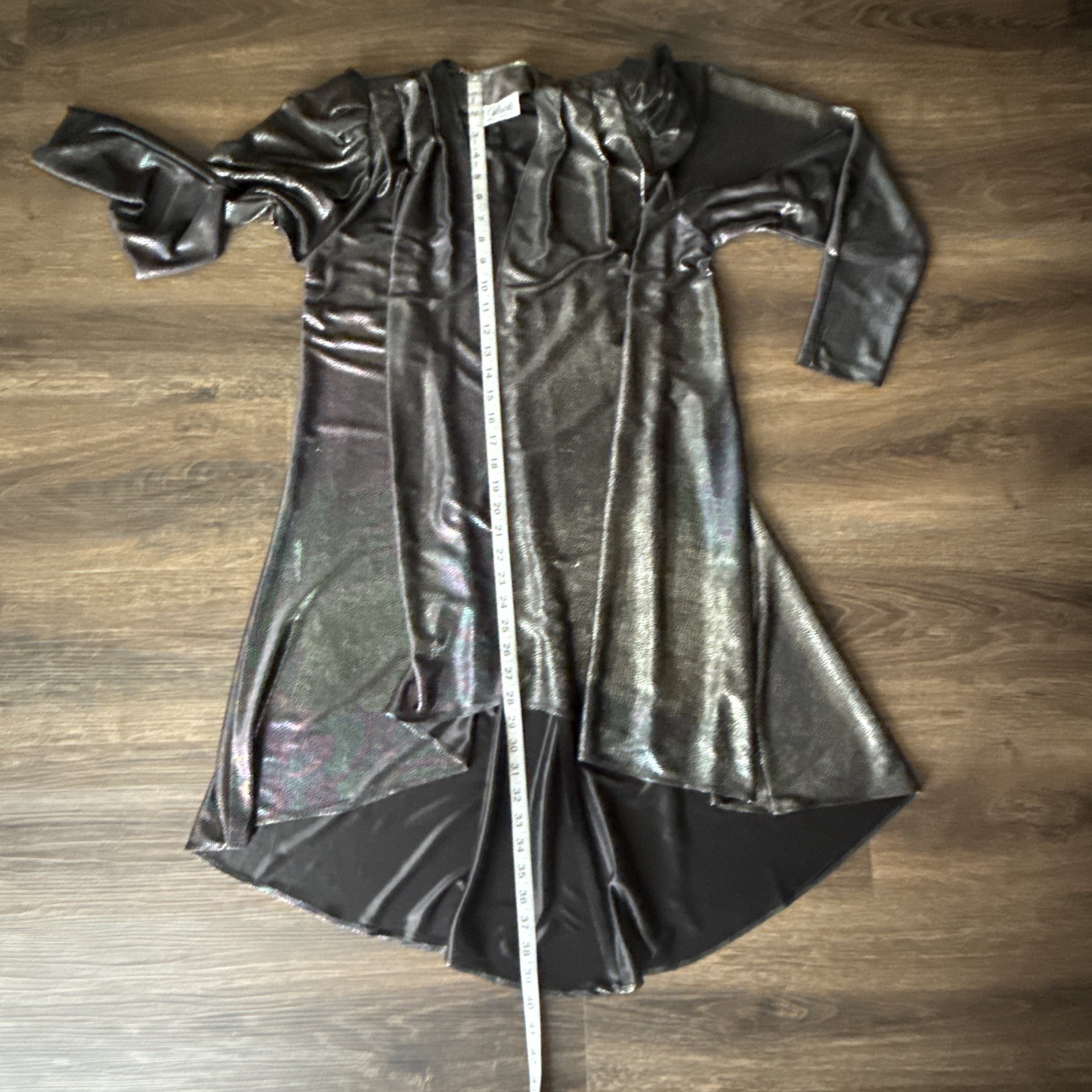 Vintage Gilberti Long Duster Jacket Black Rave Shimmer Disco Size M Cyber Goth