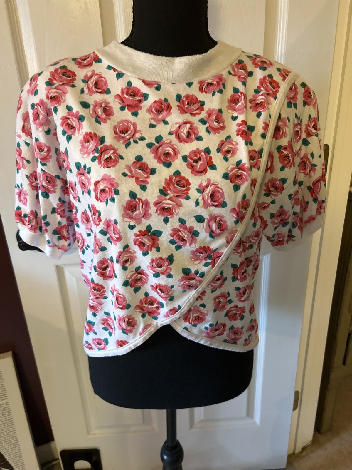 Womens Vintage Top Another Name Floral Prnt Cropped Grandma/Beach S/M Shldr Pads