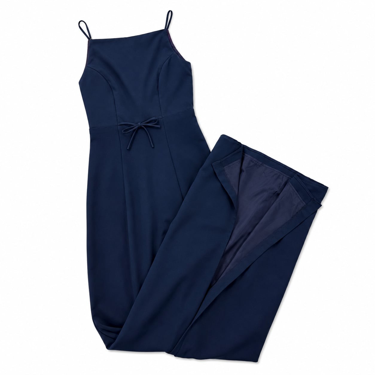 Vintage Bill Levkoff Navy Square Neck Maxi Dress with Bow Detail and Back Slit