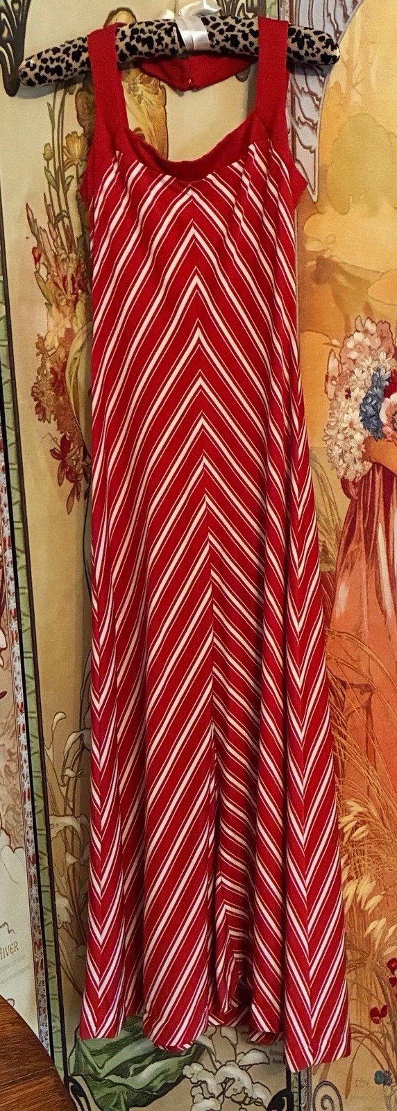 Vintage Sleeveless Trolley Car Maxi Dress Candy Cane Chevron Stripes Small