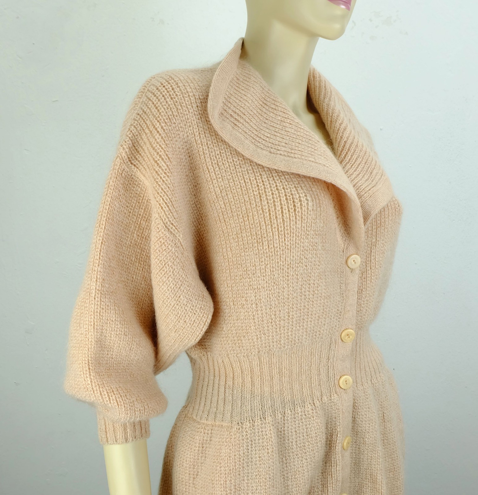 vintage rodier france cardigan mohair size M dusky pink large collar