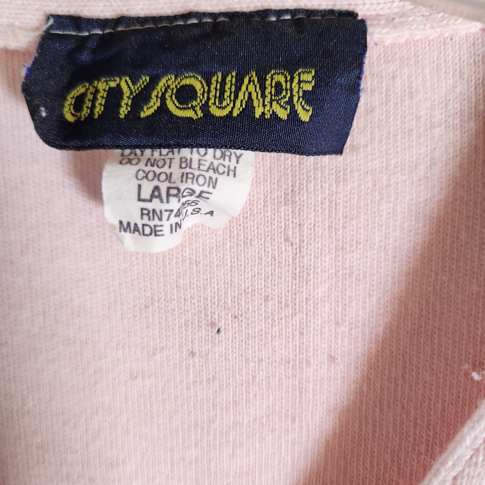 Vintage Pink Sweater Cropped Cardigan Cotton Pastel Made In USA Large 90s Y2K
