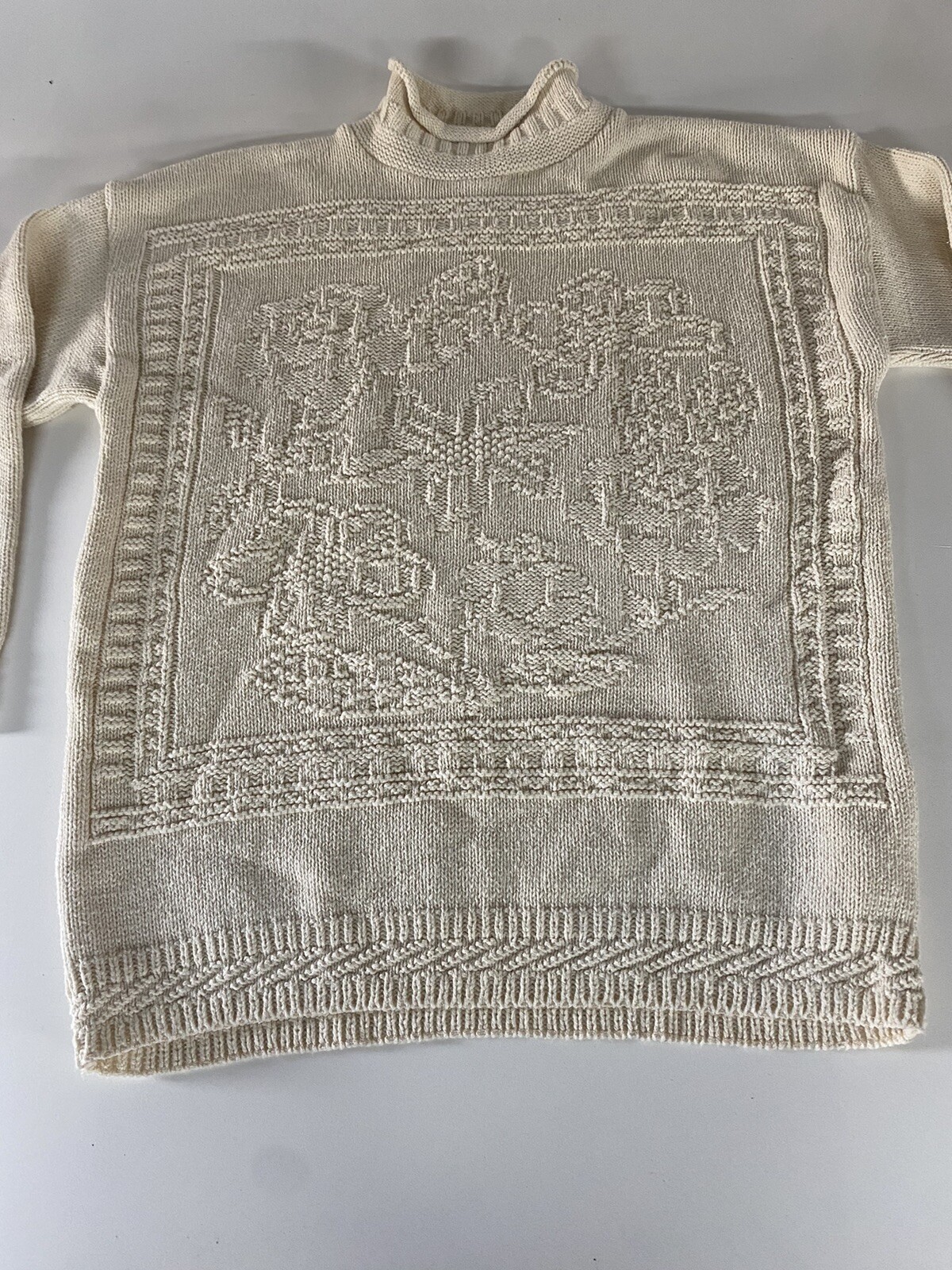 vtg Knit Street sweater-Winter Snow rolled Chunky mock neck Cream Off-White USA!