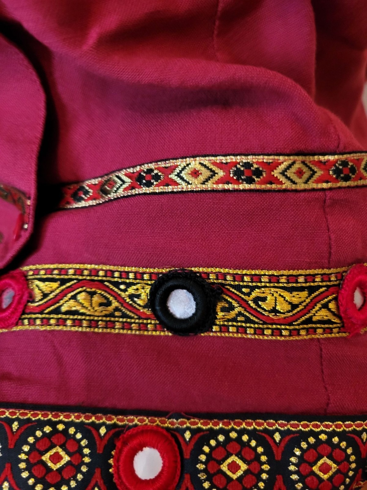 Studio Works Vintage 90s/Y2K Red Linen Blend Button Up M Boho Indie Embroidered
