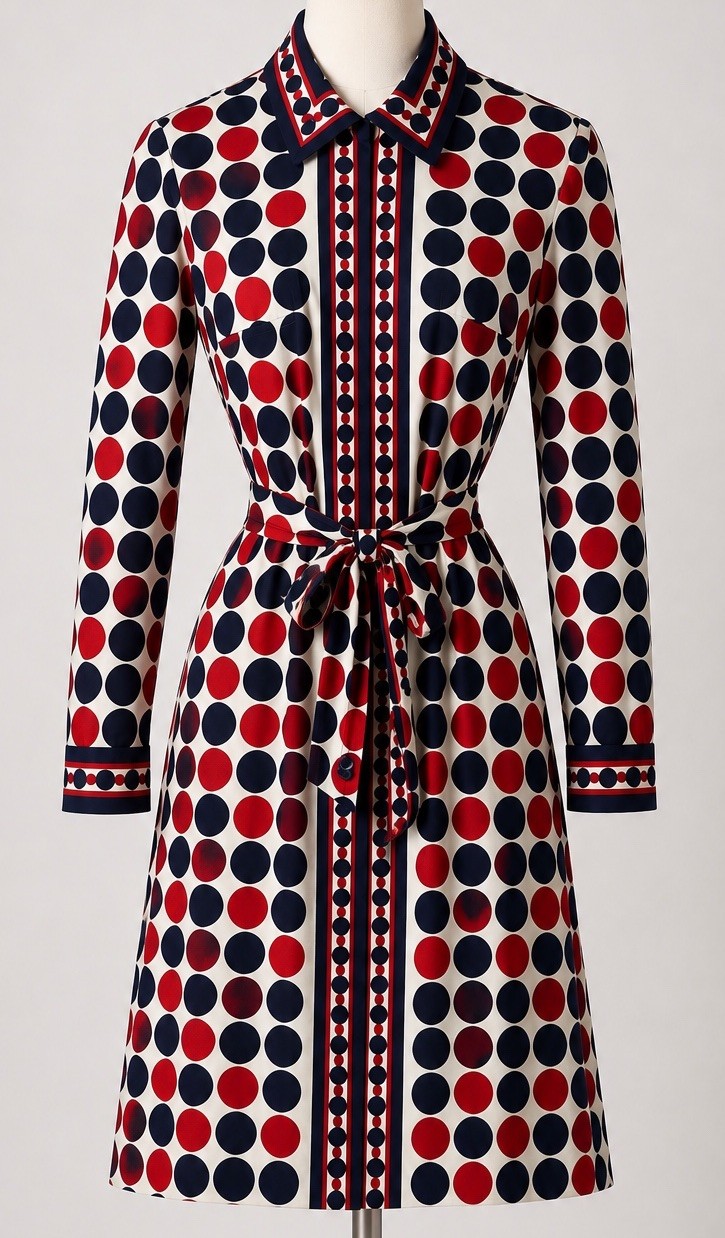 Vtg 1960s Belted Shirt Dress Polka Dot 60s 70s Mod Glam MCM Long Sleeve Womens