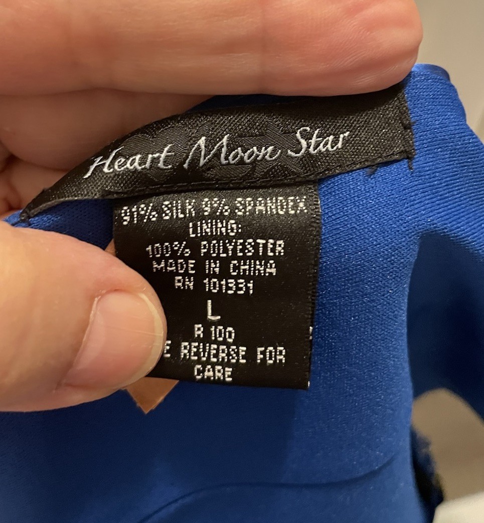 Heart Moon Star Silk Royal Blue Slip Dress Size Large Tie Midi Length Y2K 90s