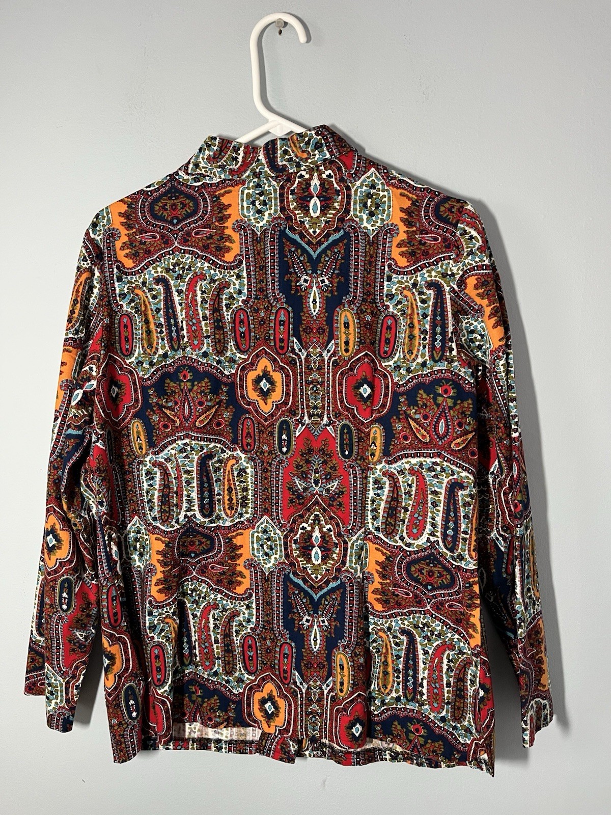 Vintage 1970’s Dagger Collar Cotton Moroccan Exotic Paisley Print Shirt M