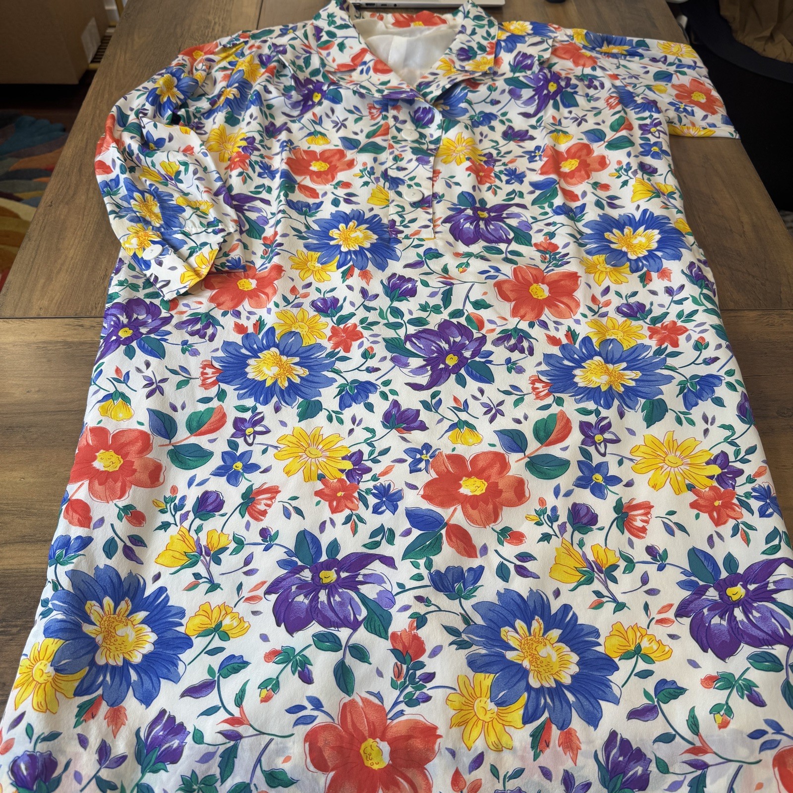 Vtg J. Tiktiner French Silk Floral Shirt Dress Sz 14 80s Cottagecore Designer