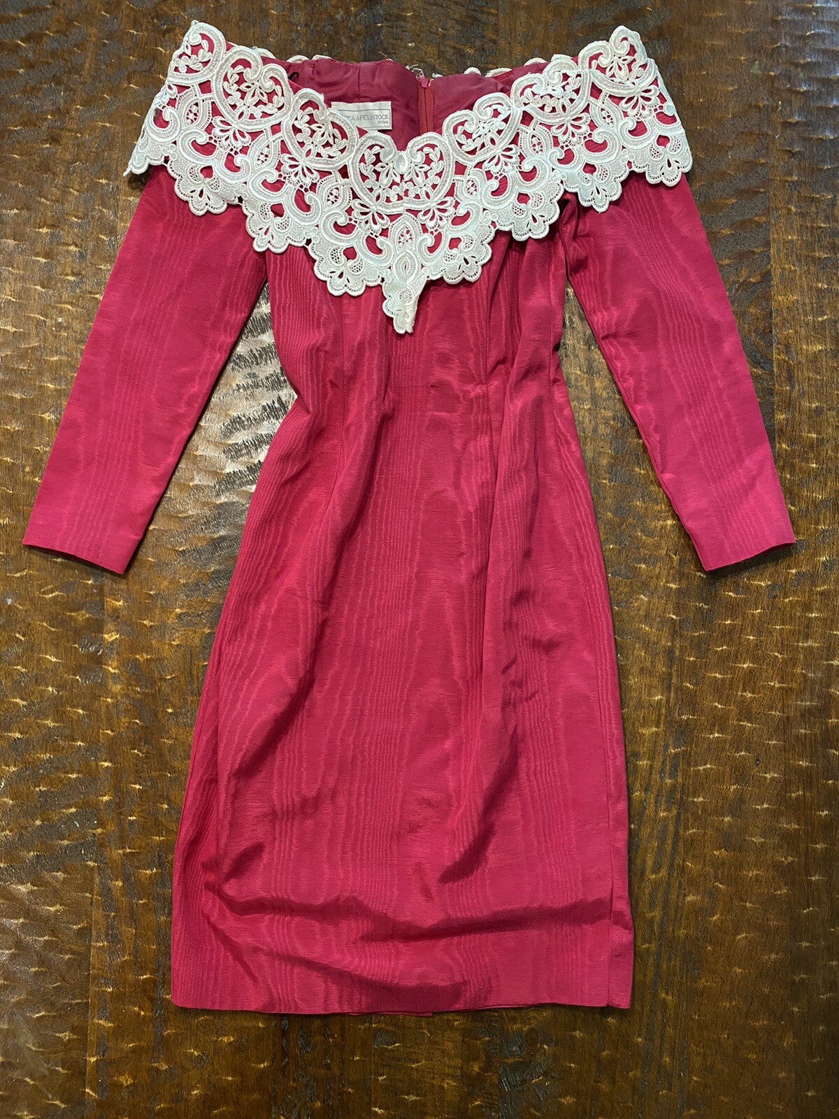 Vintage Jessica McClintok Pink Fuchsia Off Shoulder Knee Length Cocktail Dress