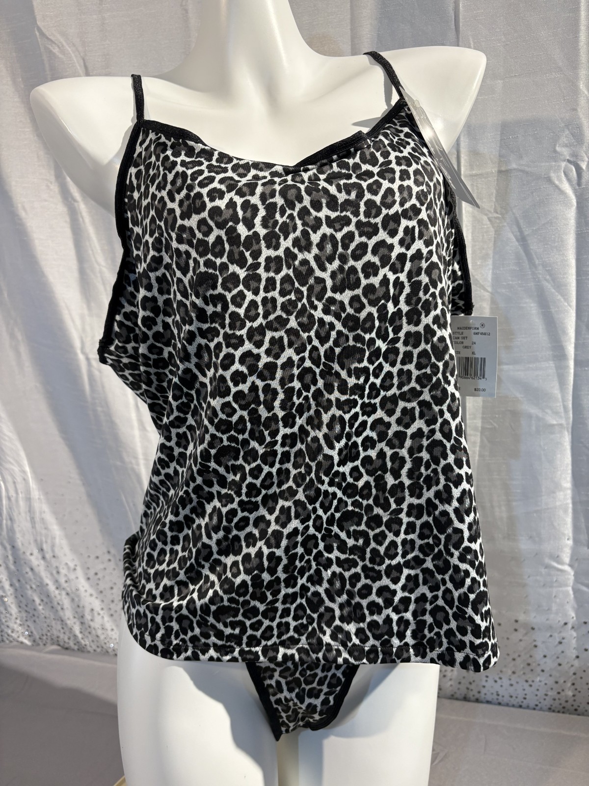 MAIDENFORM vintage NWT ANIMAL PRINT CAMI THONG SET Polyester/Spandex size XLarge