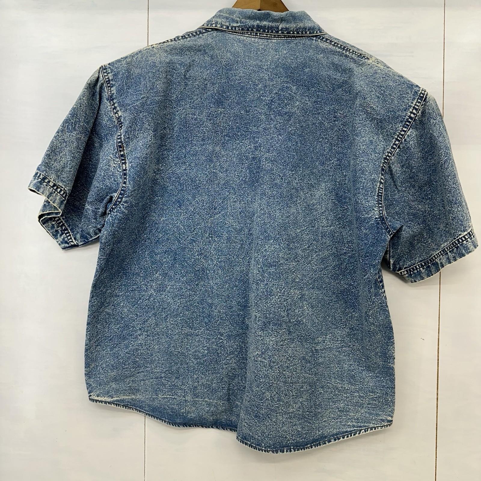 VTG Pretty Bleu Womans Floral Embellished AcidDenim WashWestern RetroTop L READ