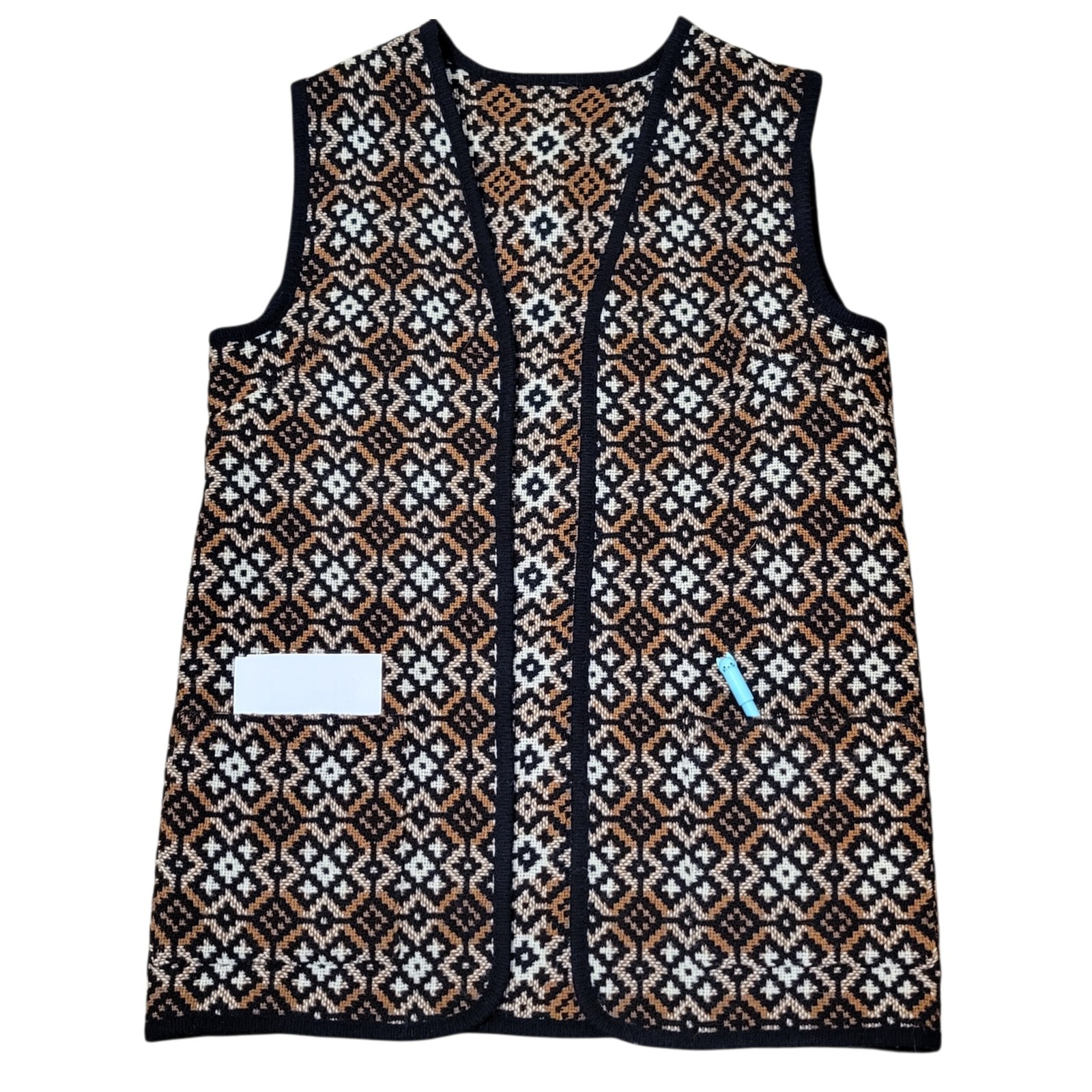 EUC Vintage 60s/70s 100% Wool Welsh Woollens Geometric Print Ladies Vest Size 12