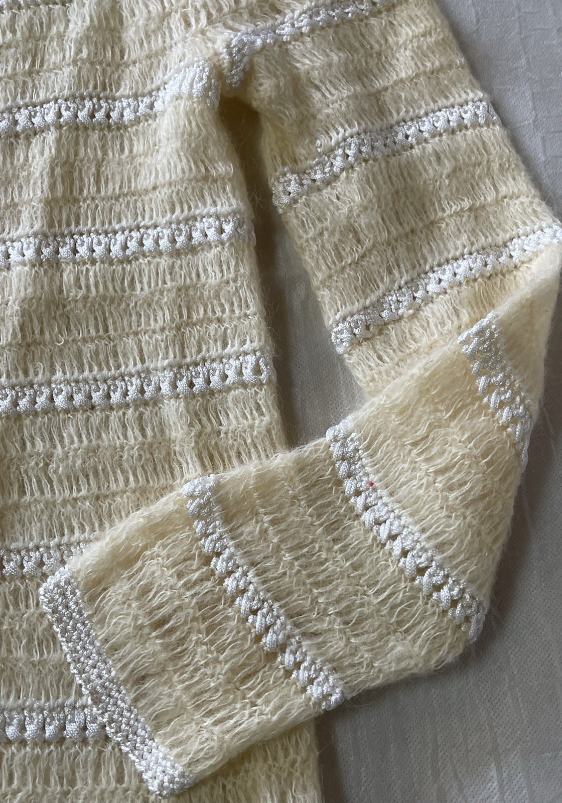 Vintage 50s Cardigan Sweater Womens S, 30″ Bust Hand Knit & Crochet Mohair Wool
