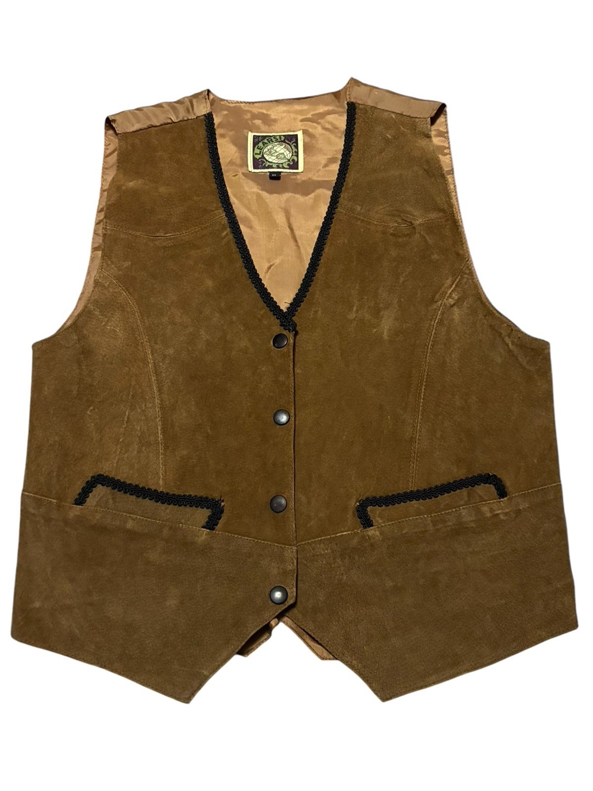 Learsi Vintage Brown Leather Vest, Size medium