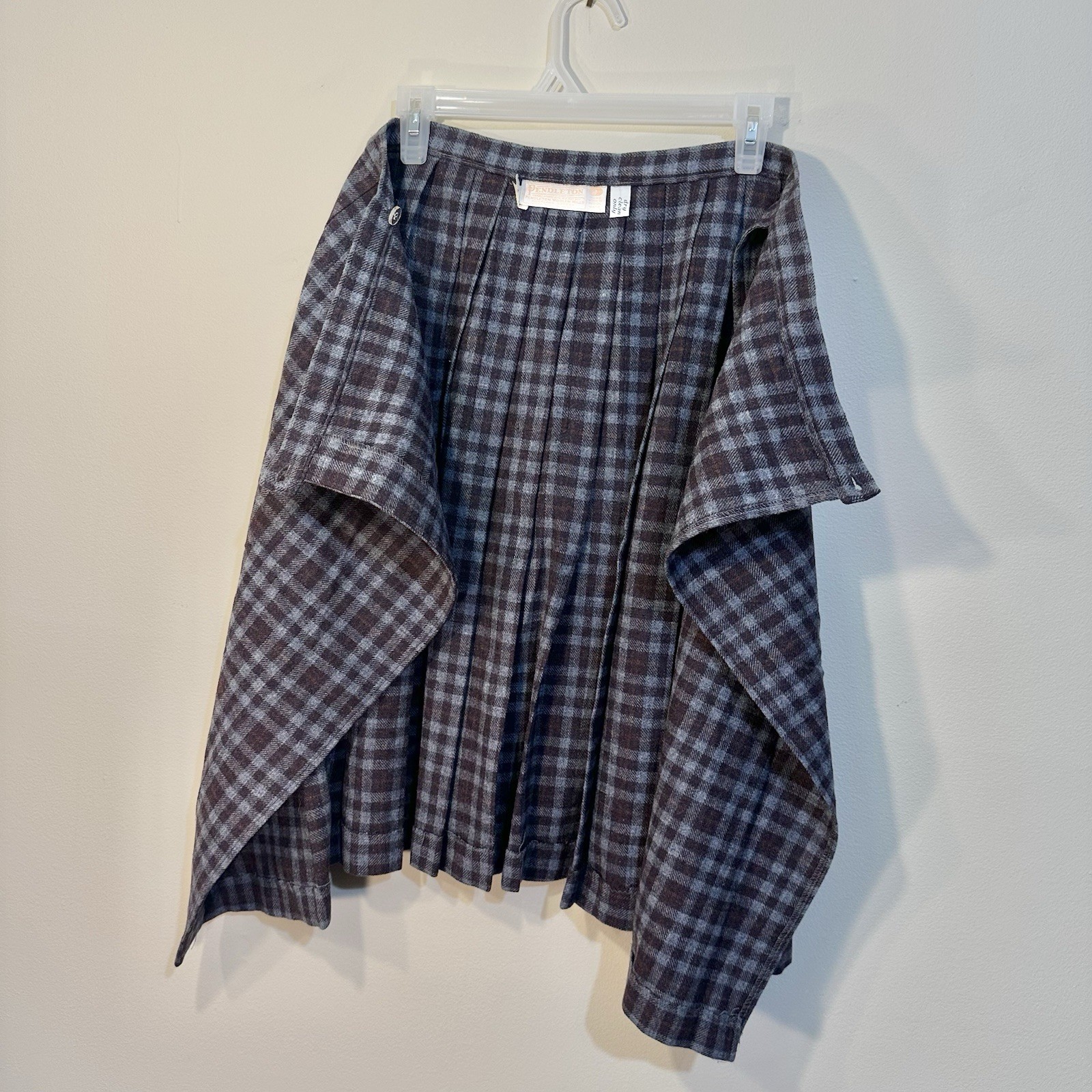 Pendleton VTG M662 Wool Walking Kilt Skirt 10 Muted Blue Purple Brown Plaid 80’s